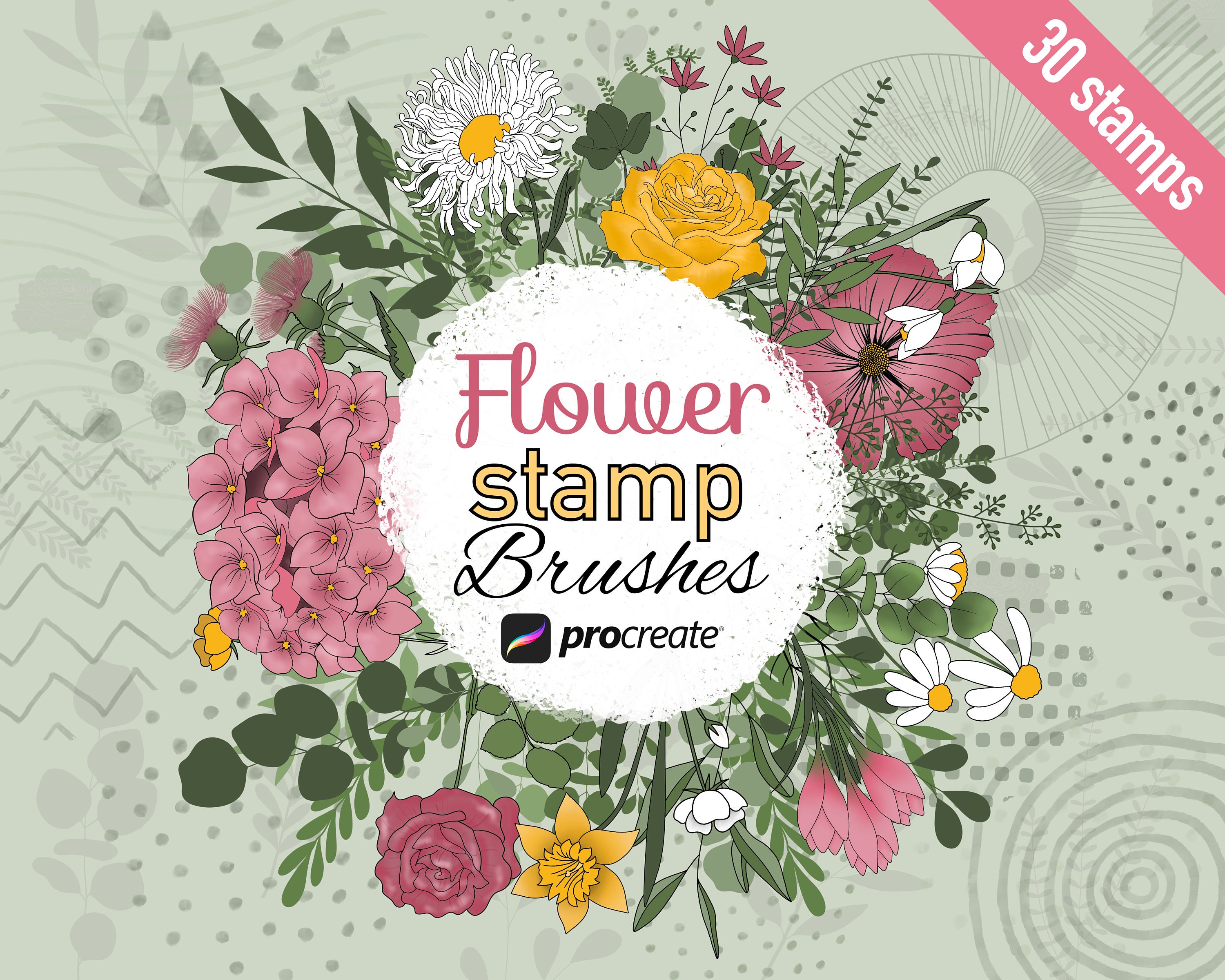 100 Procreate Flower Stamps Procreate Flower Stamps Floral Procreate  Procreate Botanical Flower Stamps Procreate Flower Brushes 