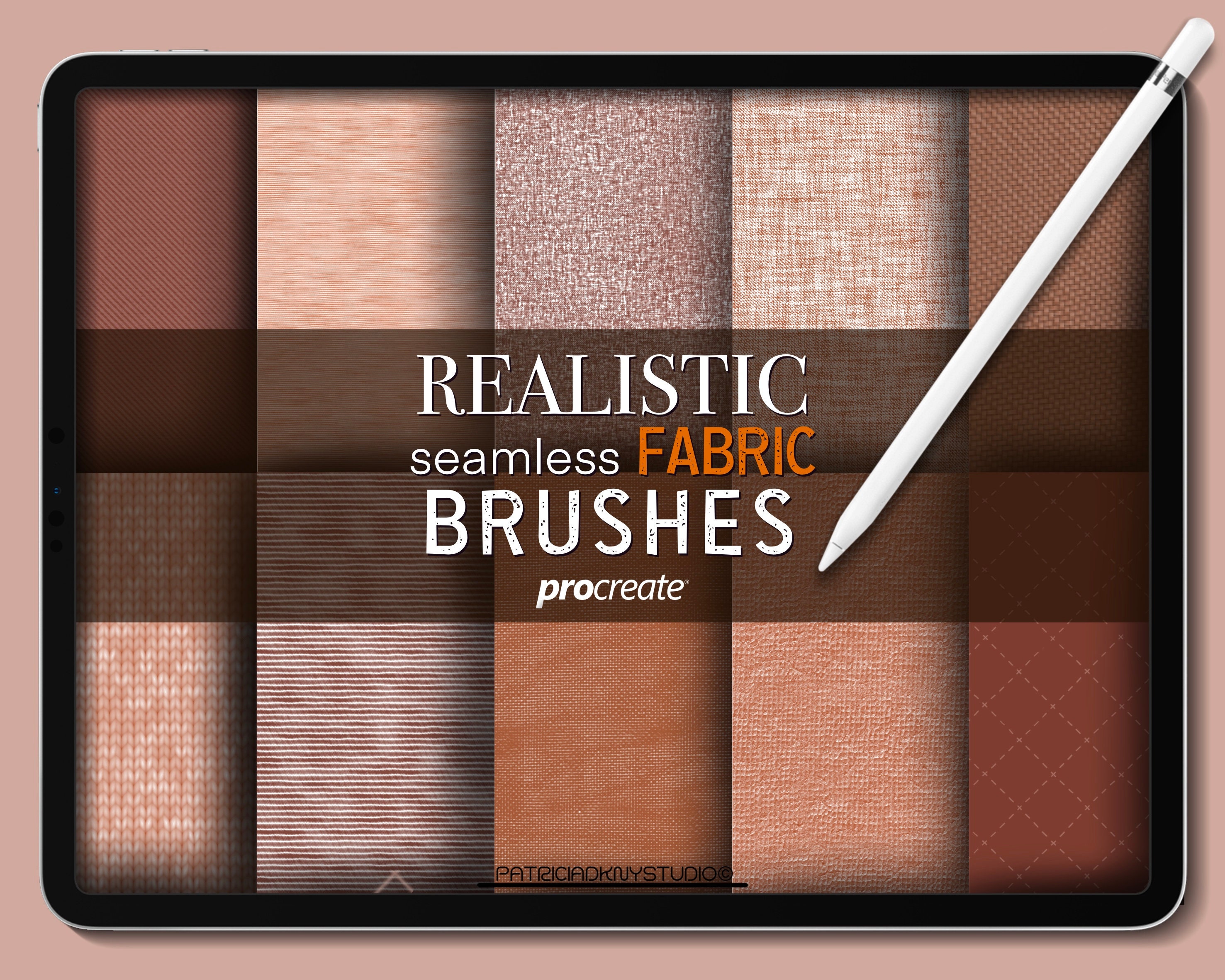 Pinceles de textura de tela para Procreate – 25 pinceles de patrones realistas en alta resolución, efectos textiles sin costuras para diseño de moda