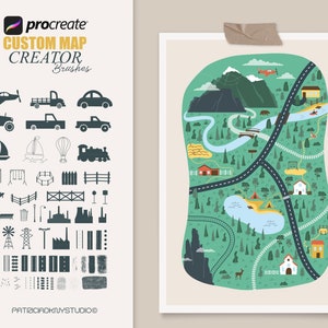 Pincéis de criação de mapas para Procreate, kit de criação de mapas de fantasia e conjunto de cartografia personalizado