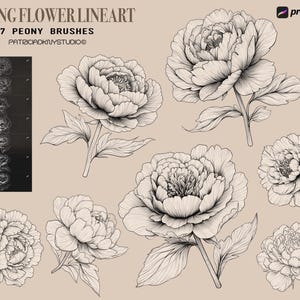Procreate Flower Brushes, Floral Stamps, Botanical Line Art Tattoo ...