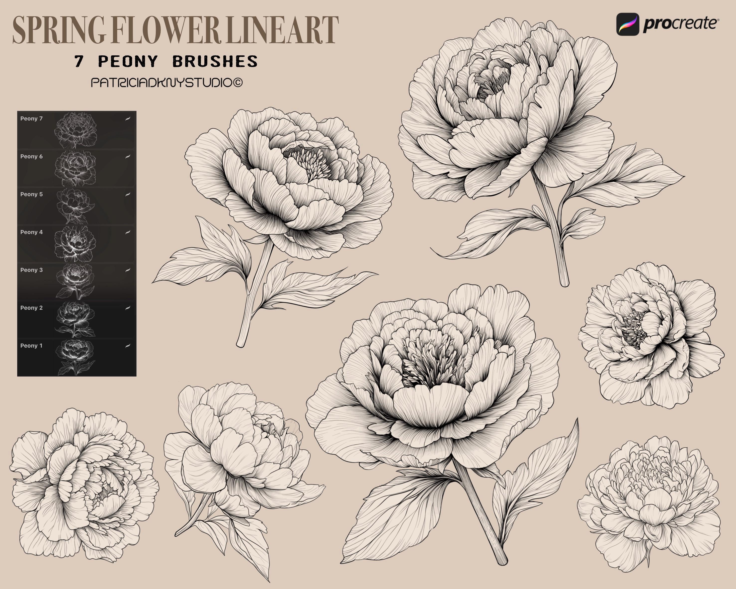 Procreate Flower Brushes, Floral Stamps, Botanical Line Art Tattoo ...