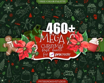 MEGA Procreate Weihnachtspaket, Weihnachtsstempelpinsel, Weihnachtszeugpinsel, Weihnachtsfarbpalette, Lebkuchen Mix & Match, Urlaubsstempel