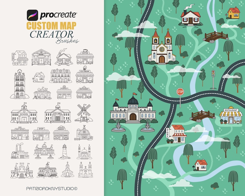 Procreate Map. House Procreate Map Creator, Cute Little Town Illustration, Fantasy Stamp ...