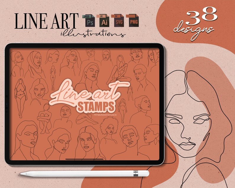 Line Art Vector Illustrations Line Art Stamps Line Art Etsy