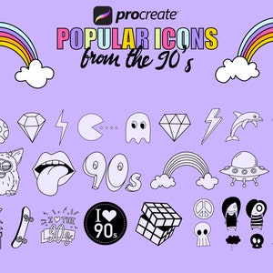 Procreate brushes, 90s icons, Procreate stamp brushes from the 2000s, old school doodles, retro, groovy brushes, 90’s sweets and games image 5