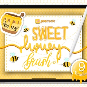 Honig Procreate Pinsel, Honig texturierter Schriftzug, Kalligraphiepinsel, Wabenmusterpinsel