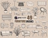 Procreate Furniture Brushes, Interior Design, Home Decor & Architecture line art Illustration Stamps