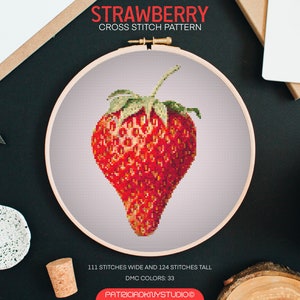 Erdbeere Kreuzstichmuster PDF, Stickmuster Obst, Stickmuster Kreuzstichvorlage, x Stickmuster