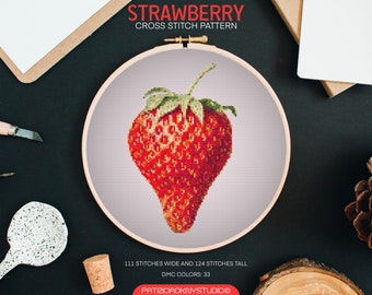 Strawberry cross stitch patterns PDF, fruit embroidery, summer fruit cross stitch chart, x stitch patterns