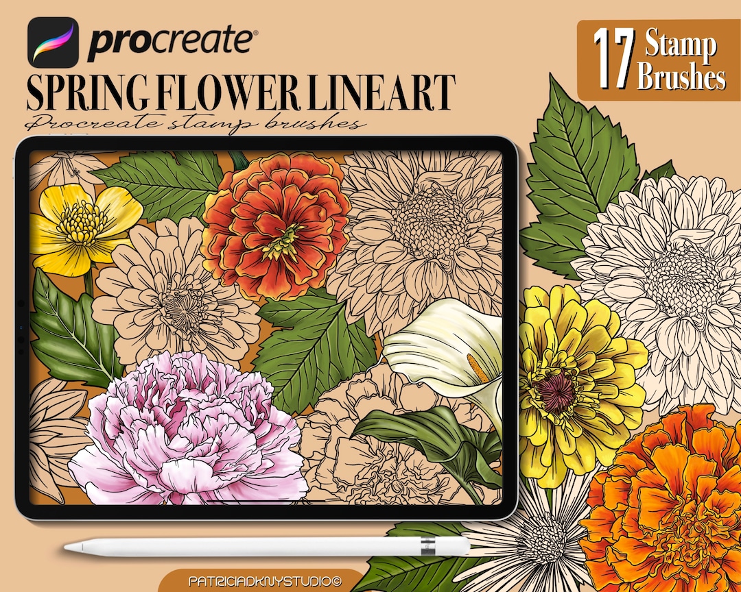 Procreate Stamps - Spring Flower Brushes, High Resolution Flower ...