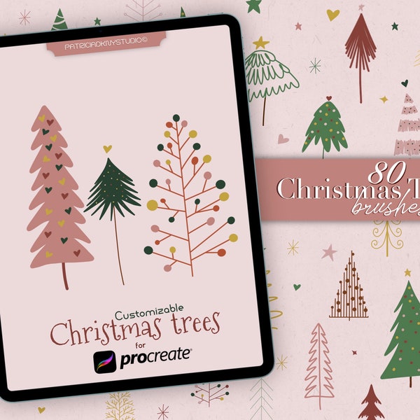 Procréez des pinceaux d’arbre de Noël, des timbres d’arbre de Noël, des autocollants d’arbres festifs, des plantes d’hiver, des gribouillages d’arbres de Noël