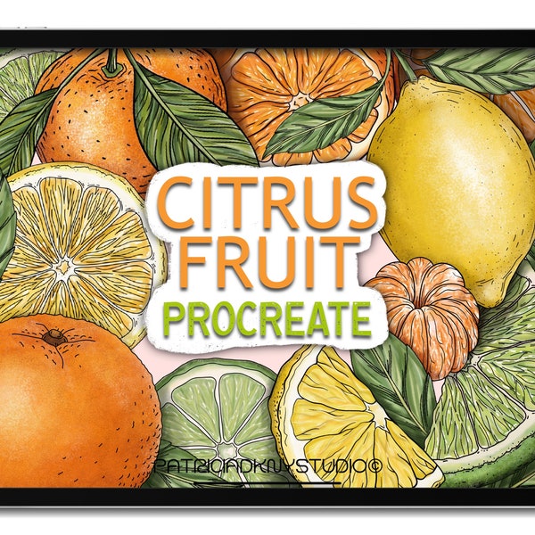 Procreate Citrus Brushes - Lemon, orange, tangerine stamps, Color Palettes for Procreate
