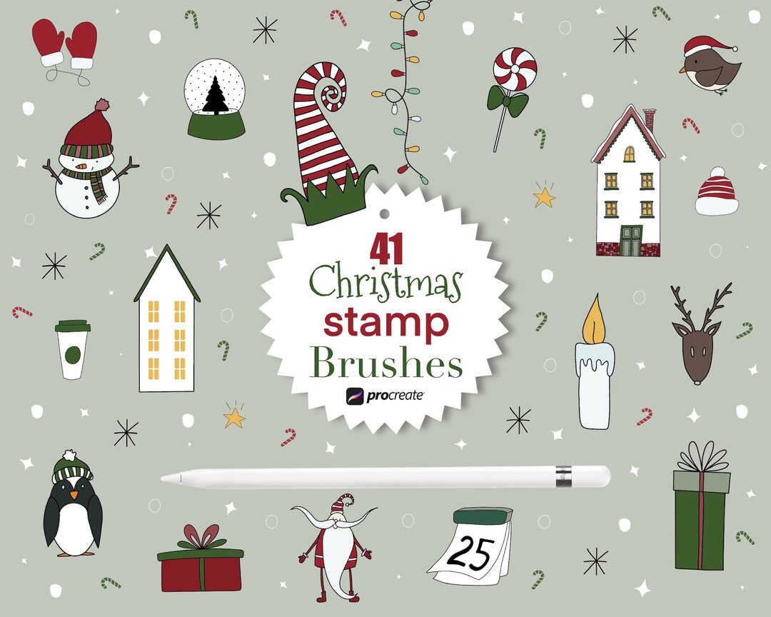 Christmas Doodles || Christmas Brushes for PROCREATE - Etsy