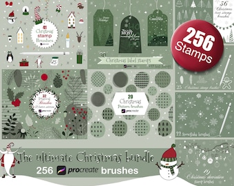 El paquete de Navidad Ultimate Procreate, pinceles de sellos de Navidad, etiquetas de Navidad, etiquetas, pinceles de Santa Claus, sellos de árbol de Navidad