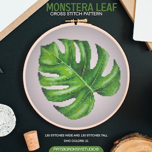 Monstera Blatt Kreuzstichvorlagen PDF, florale Stickerei, Monstera Deliciosa Kreuzstichvorlage, x Stichvorlagen