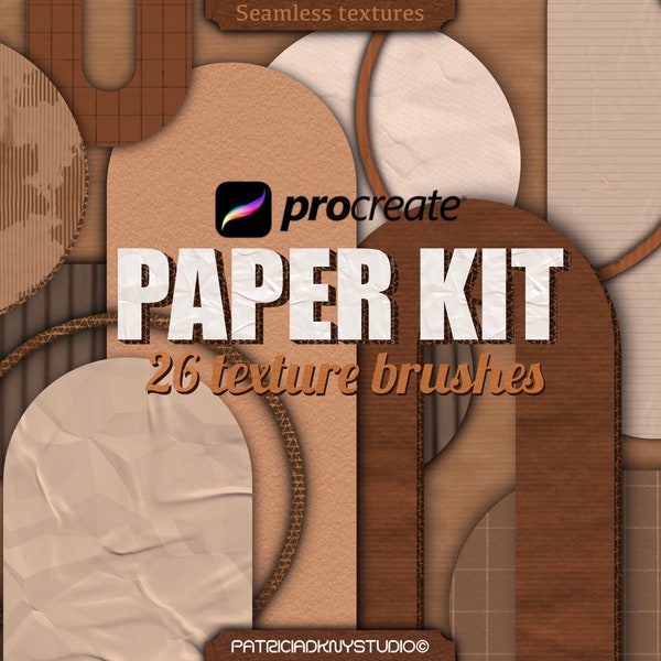 Procreate paper kit brushes, paper cut out stamps, paper texture brushes, cardboard brushes, procreate seamless textures