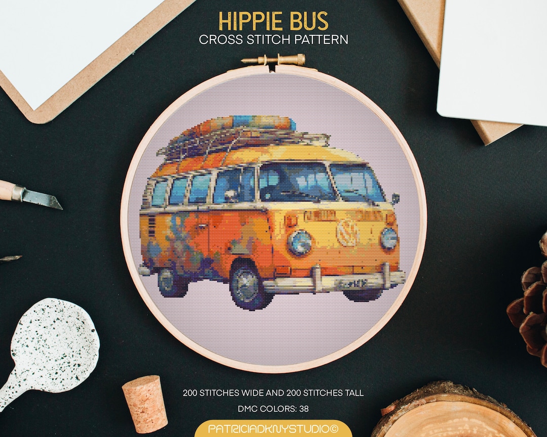 Hippie Bus Cross Stitch Pattern: Retro Minivan Embroidery (PDF) - Etsy