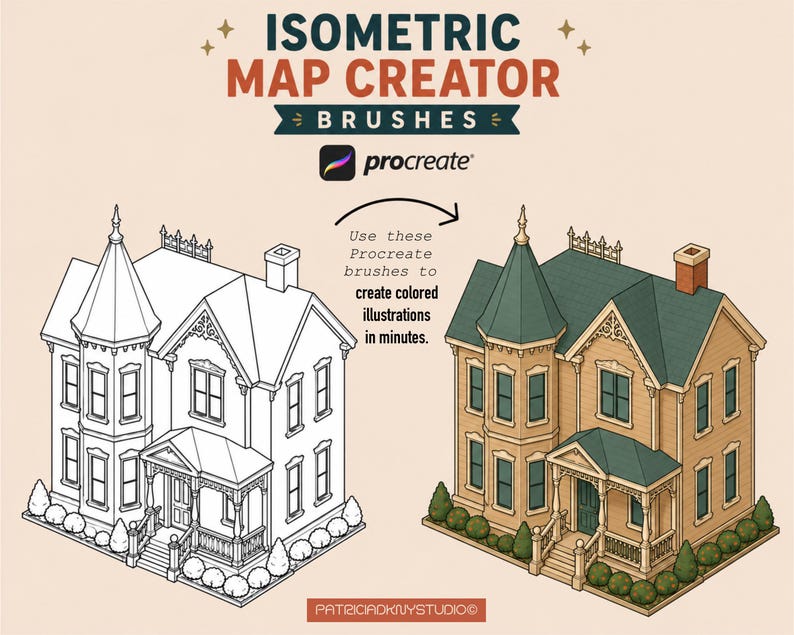 Procreate Isometric Map Creator Brushes, Cozy Little Town Builder ...