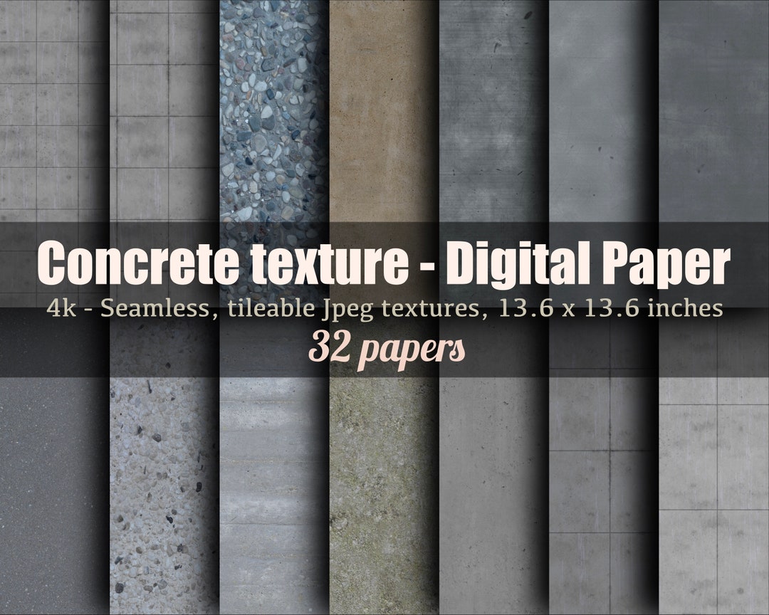Concrete Texture Digital Scrapbook Paper Pack, Seamless Concrete Wall ...