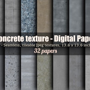 Concrete texture digital scrapbook paper pack, Seamless concrete wall pattern, digital photography backdrop, 4K concrete wall texture