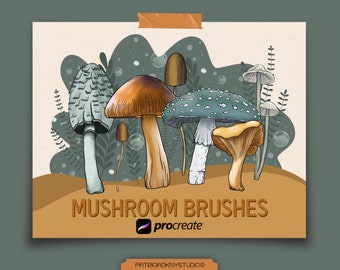 Procréer des pinceaux à champignons, des griffonnages de champignons, des pinceaux iPad procréés, des pinceaux à timbres botaniques