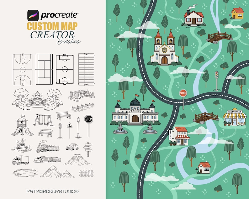 Procreate Map Creator, Cute Little Town Illustration, Fantasy Stamp ...