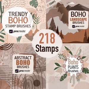Zestaw pędzli Boho Procreate, abstrakcja, stempel w kształcie geometrycznym, naklejka górska, pędzel botaniczny Procreate