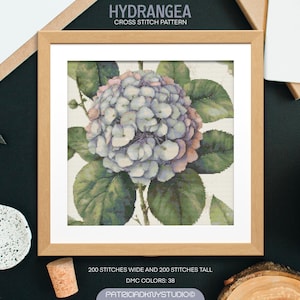 Hortensien-Kreuzstichmuster PDF, Blumenstickerei, Blumen-Kreuzstichdiagramm, x Stichmuster