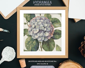 Patrón de punto de cruz de hortensias florales: bordado de flores (PDF)