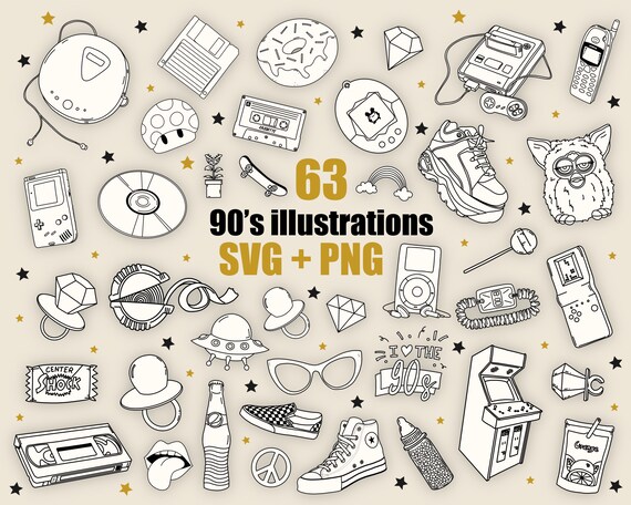 90’s Svg Bundle, 90’s electronics SVG, old school vector line art, 2000’s svg, emo illustrations, svg files for cricut