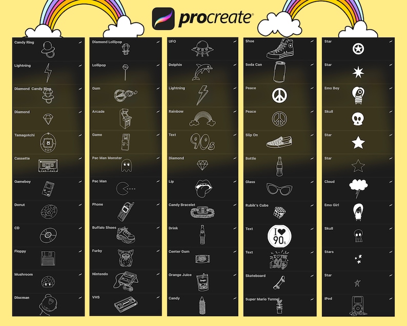 Procreate brushes, 90s icons, Procreate stamp brushes from the 2000s, old school doodles, retro, groovy brushes, 90’s sweets and games image 6