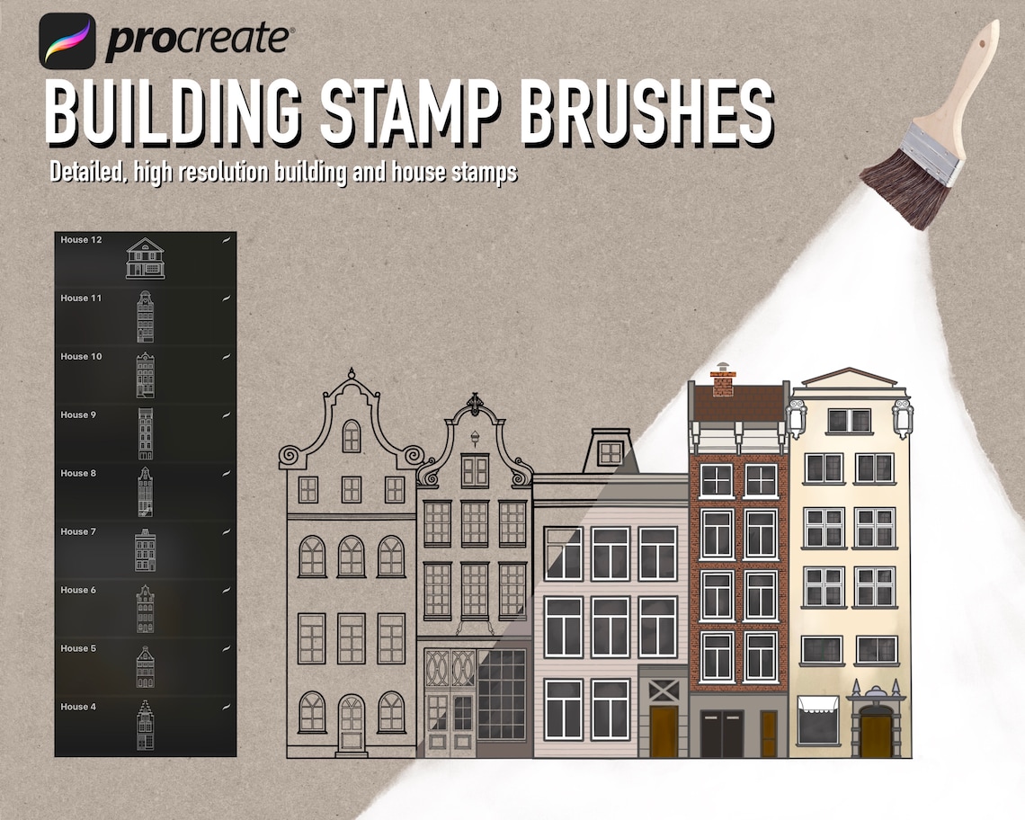 Procreate Brushes, Building Stamps, House Lineart Brushes, European ...