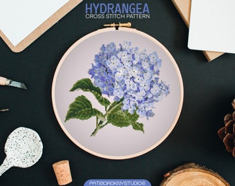 Patrones punto de cruz hortensias PDF, bordado floral, esquema punto de cruz flores, patrones punto x