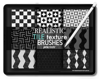 Pincel de textura Procreate: textura de mosaico sin costuras, patrón de mosaico realista de alta resolución, conjunto de pinceles de diseño de interiores, sellos arquitectónicos