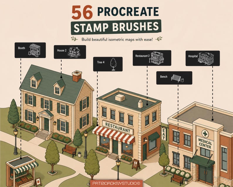 Procreate Map. House Procreate Isometric Map Creator Brushes, Cozy Little Town Builder ...