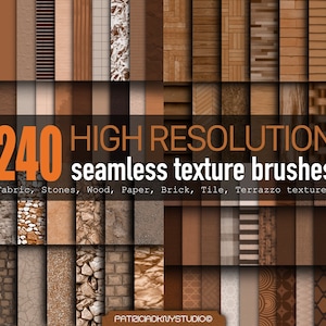 Procreate texture brushes, Seamless, Realistic fabric, stone, brick, wood, paper, tile, terrazzo texture brushes