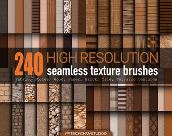 Procreate texture brushes, Seamless, Realistic fabric, stone, brick, wood, paper, tile, terrazzo texture brushes