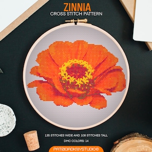 Zinnia Kreuzstichmuster PDF, florale Stickerei, Blumen Kreuzstichvorlage, x Stichmuster