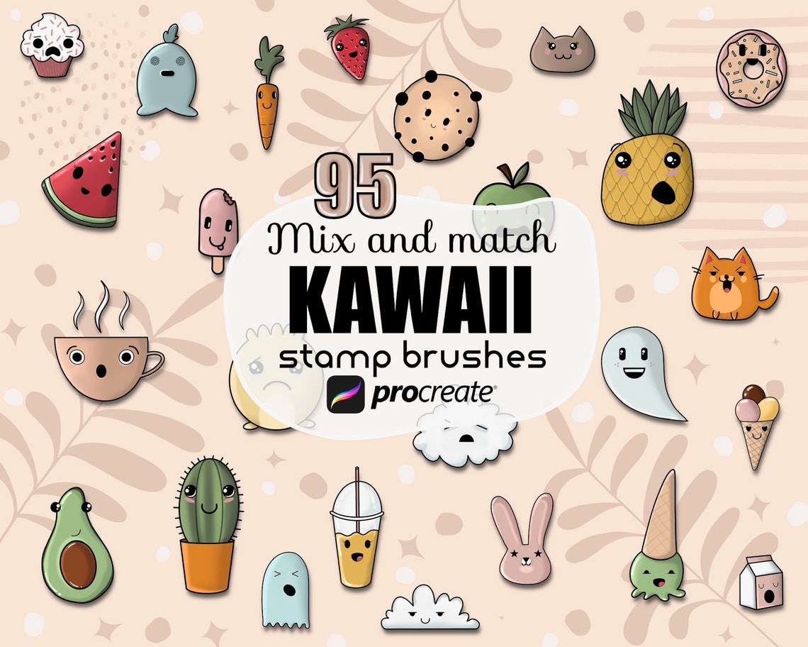 Kawaii Procreate Brushes - Kawaii Face Stamps || Mix and Match - Cute ...