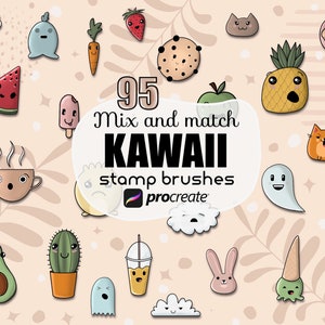 Pędzle Kawaii Procreate - Kawaii stemple do twarzy || Mieszaj i dopasowuj - słodkie pędzle do rysowania emoji, szablony naklejek Kawaii
