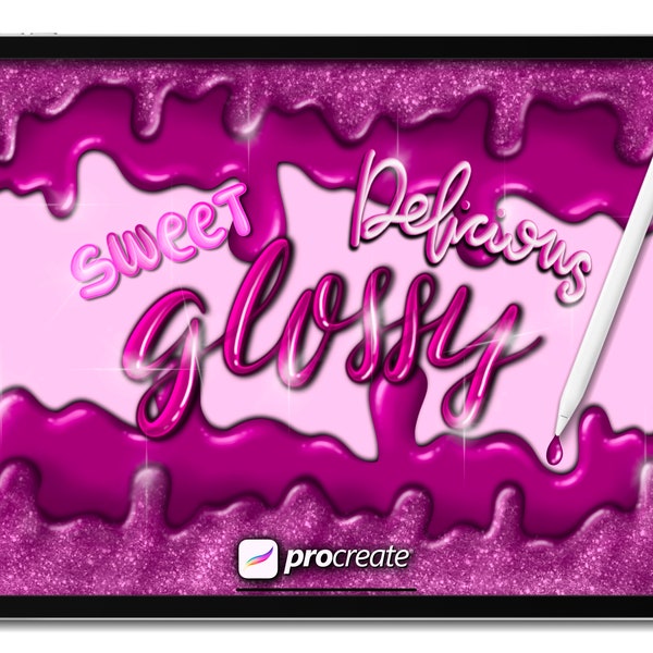 Glossy Procreate lettering brush, 3d effect calligraphy Brushset, Gloss brush kit, wet paint 3D brushes