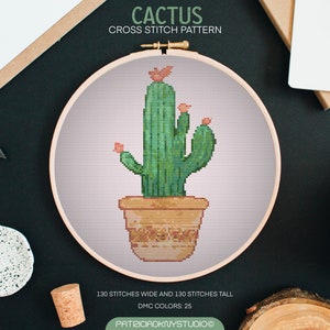 サボテンのクロスステッチ パターン PDF、花の刺繍、多肉植物のクロスステッチ チャート、x ステッチ パターン
