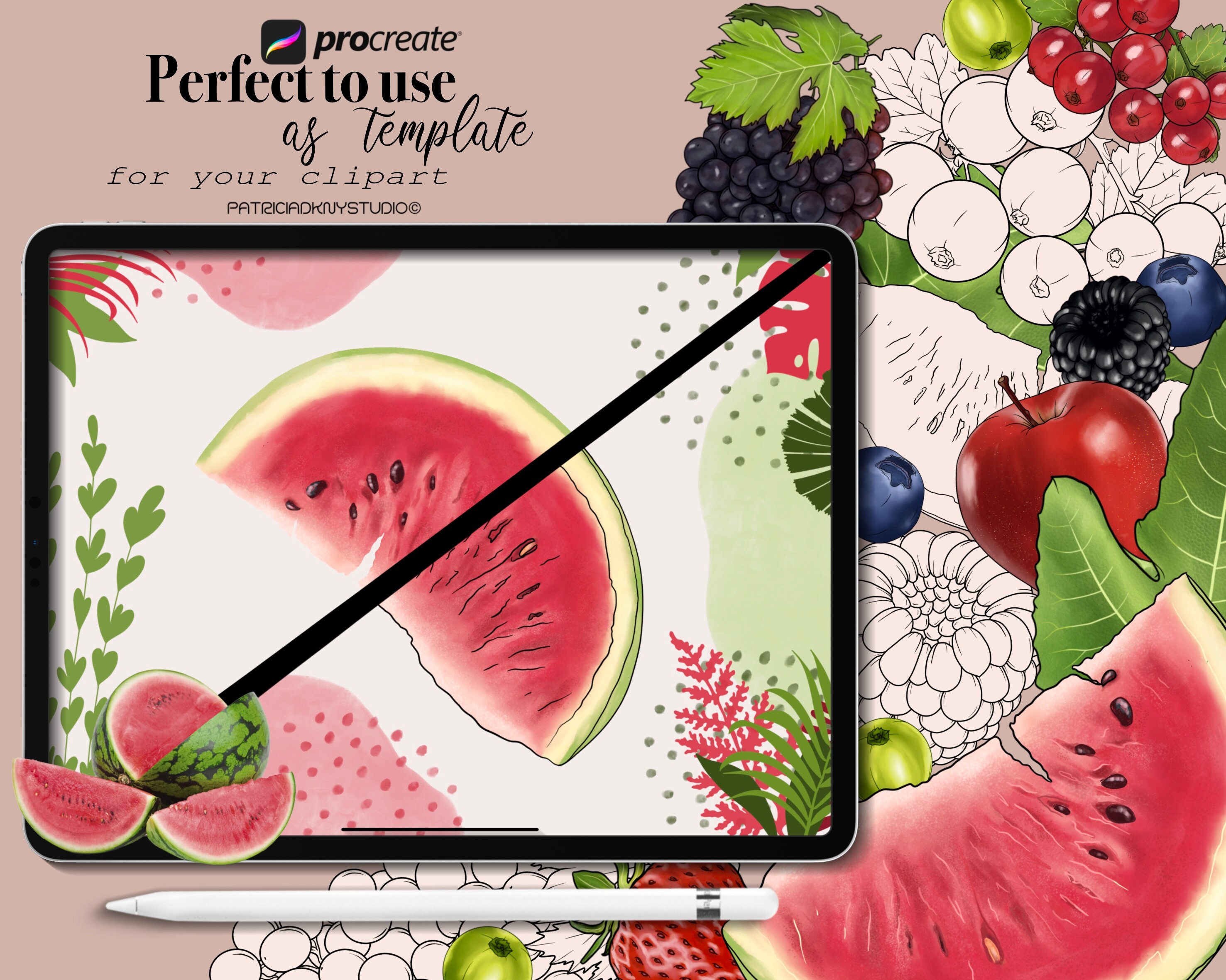 Procreate Fruit Stamps, Fruit Brushes, iPad Brushes, Sticker and Tattoo ...