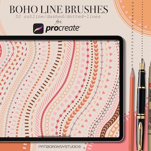 Pinceles Boho Procreate, Pinceles de contorno, Pinceles de líneas discontinuas, Pinceles de líneas punteadas, Pinceles de dibujo arquitectónico, Pinceles multilínea
