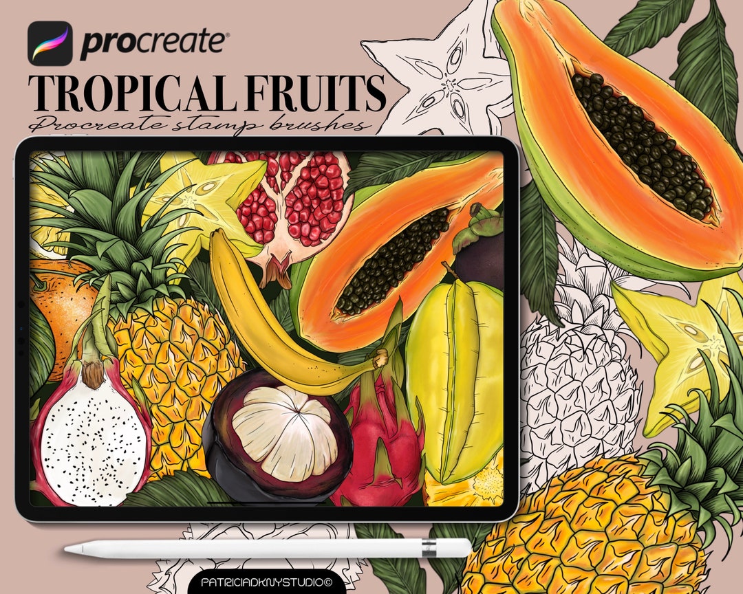 Procreate Fruit Brushes, High Resolution Tropical Stamps, Exotic Fruit ...