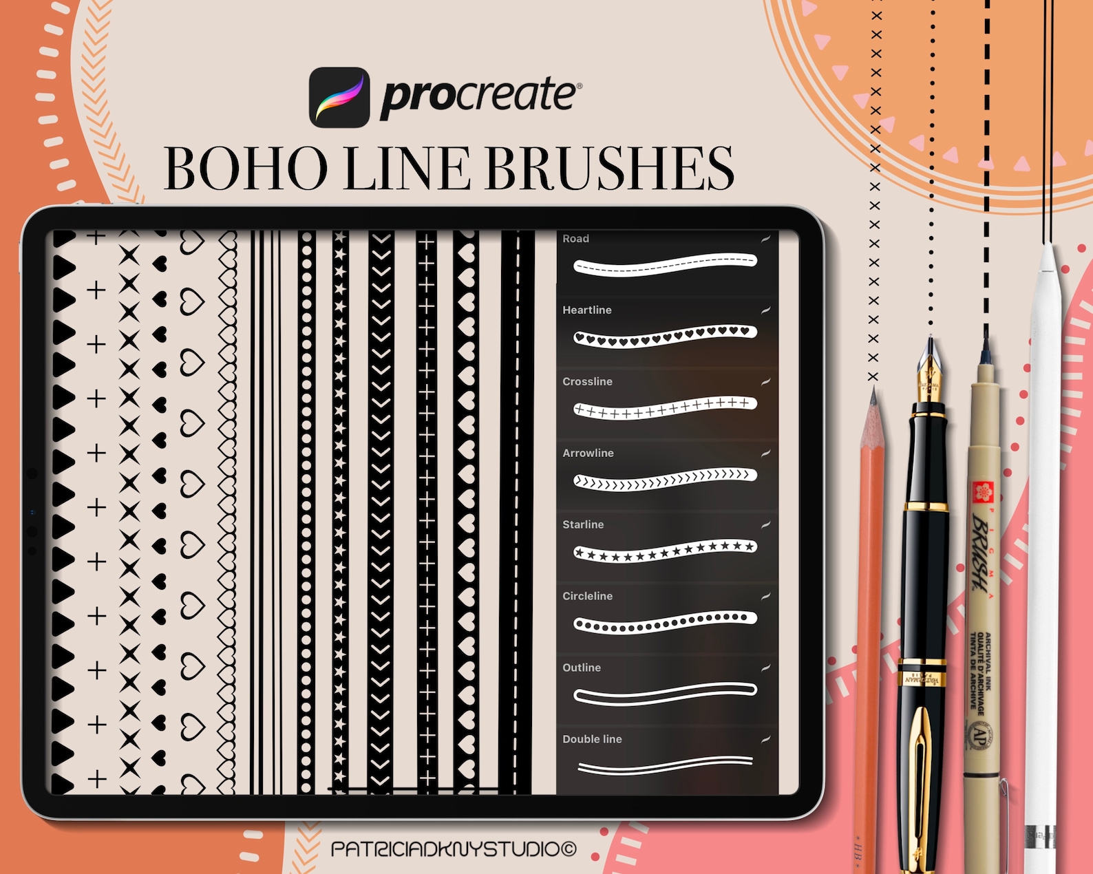 Boho Procreate Brushes, Outline Brushes, Dashed Line Brushes, Dotted ...