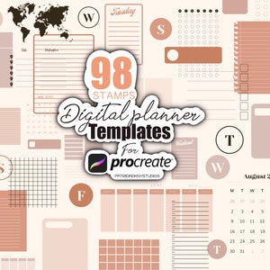 Digital planner Procreate brushes, procreate stamps, daily planner, weekly planner, monthly planner, planner stickers, planner templates
