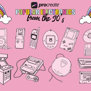 Procreate brushes, 90s icons, Procreate stamp brushes from the 2000s, old school doodles, retro, groovy brushes, 90’s sweets and games image 2