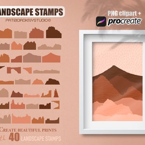 Procreate brushes - Landscape stamps, mountain brushes, landscape sticker stencil, landscape clipart, png mountain clip art, boho procreate