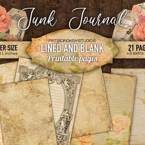 Vintage Junk Journal, Printable Cards, Ephemera, Scrapbook, lined and blank Journal pages, digital vintage paper, free printable tags